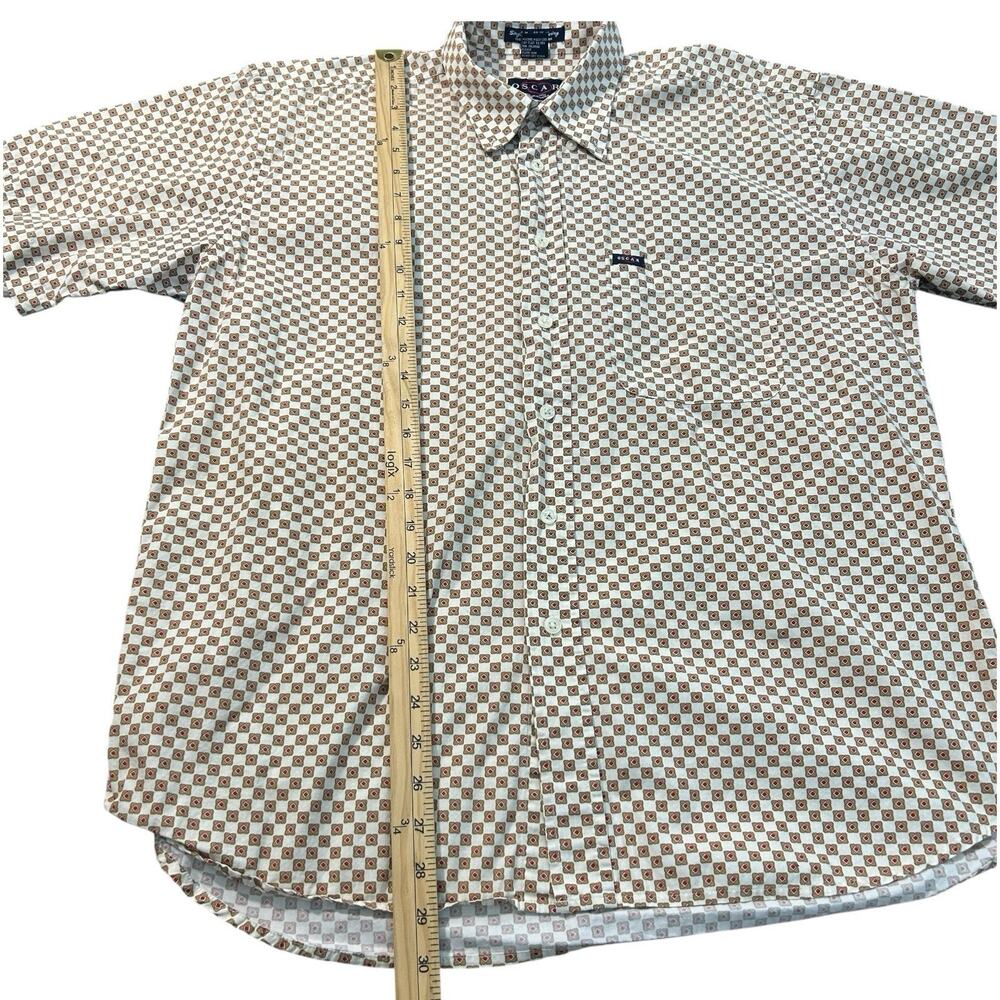Oscar De La Renta Shirt Men L White Gold Red Retro Combed Cotton Short Sleeve - Picture 7 of 8